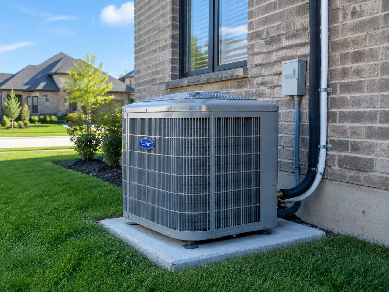 Technician checking refrigerant on a central air conditioner